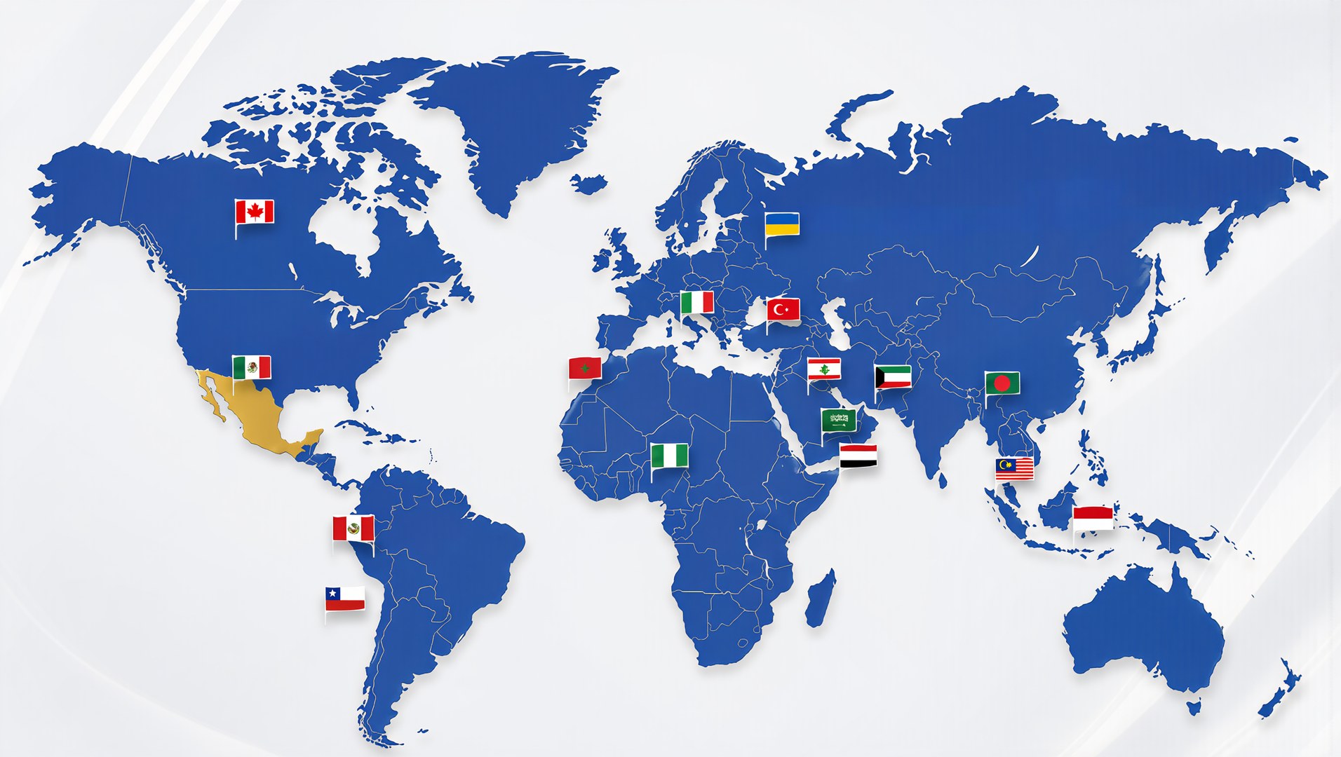 Mapa mundial de presencia AQC con México como sede